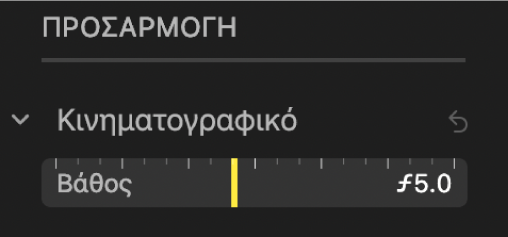 Τα χειριστήρια Κινηματογραφικής προσαρμογής όπου φαίνεται το ρυθμιστικό «Βάθος».