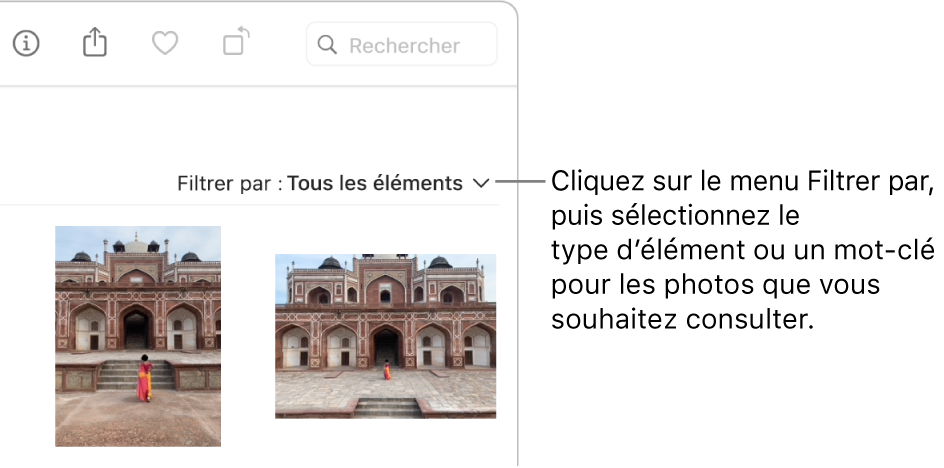 Le menu contextuel Filtrer par défini pour afficher tous les éléments.