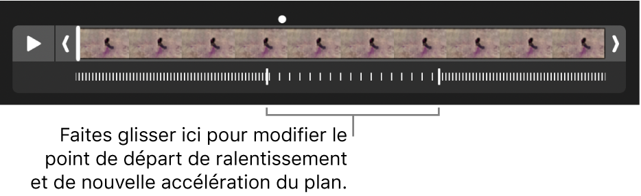 Un clip vidéo au ralenti avec des poignées que vous pouvez faire glisser pour modifier l’endroit où la vidéo ralentit, puis accélère de nouveau.