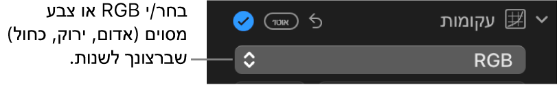 כלי הבקרה ״עקומות״ בחלונית ״התאם״ שבו נבחרה האפשרות RGB בתפריט הקופצני.