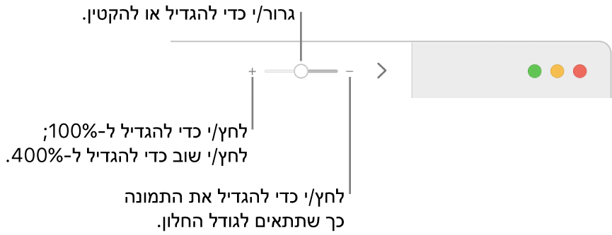 סרגל כלים עם כלי בקרה להגדלה/הקטנה.