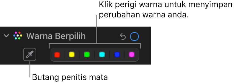 Kawalan Warna Berpilih dalam anak tetingkap Laras, menunjukkan butang Penitis dan perigi warna.