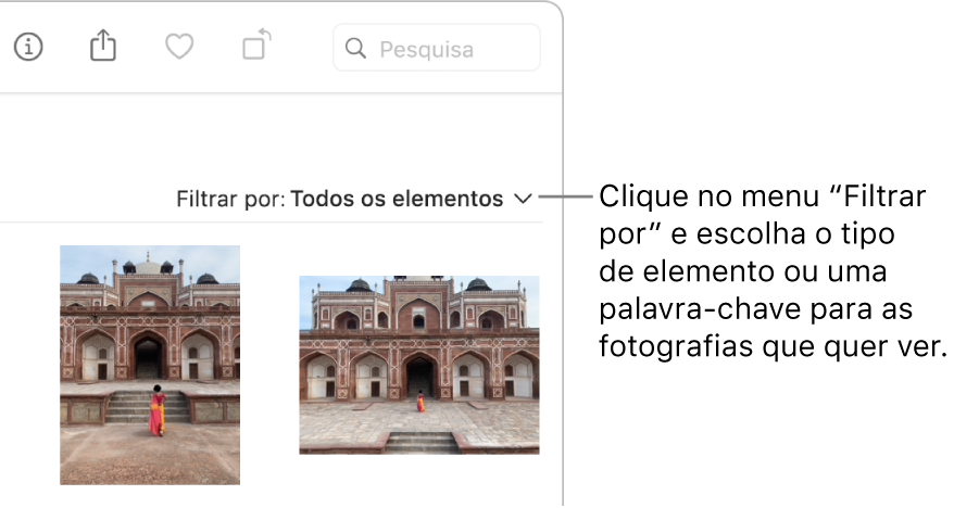 O menu pop-up “Filtrar por” definido para mostrar todos os elementos.