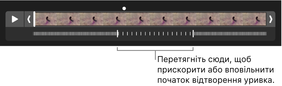 Сповільнений уривок з регуляторам, які можна перетягнути в місця сповільнення і арискорення.