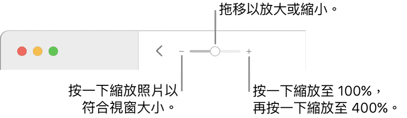 顯示縮放控制項目的工具列。