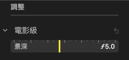 「電影級」調整控制項目顯示「景深」滑桿。