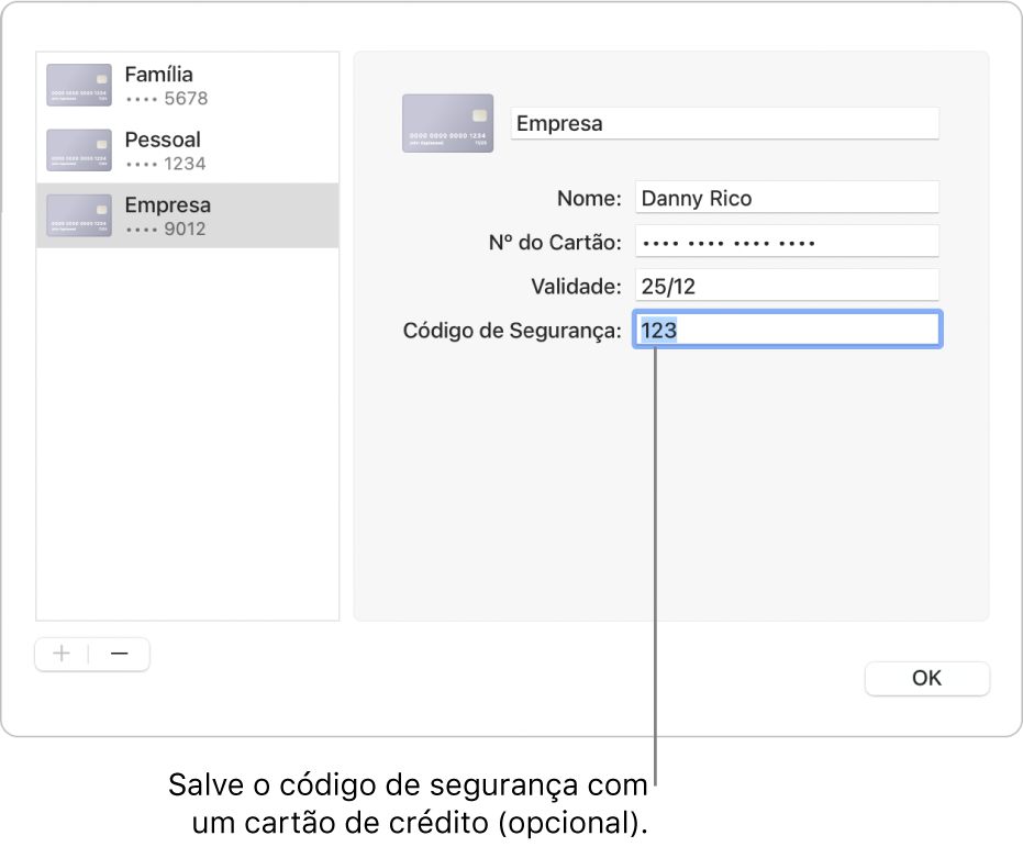 Um formulário de cartão de crédito com campos para inserir o nome, número do cartão, data de validade e código de segurança.