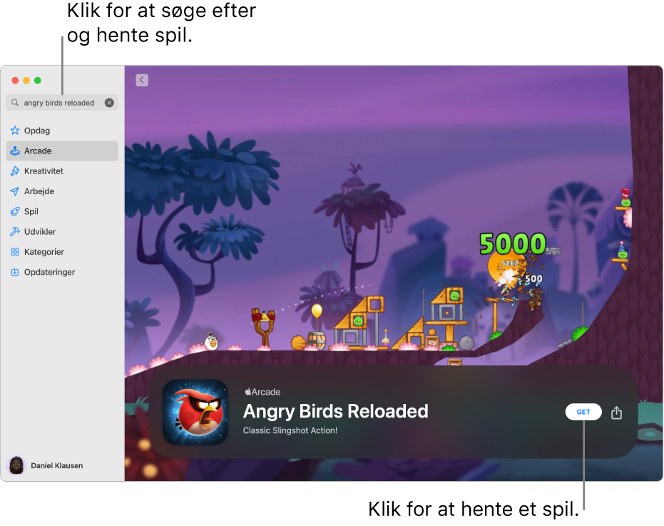 Hovedsiden for Apple Arcade. Et populært spil vises til højre.