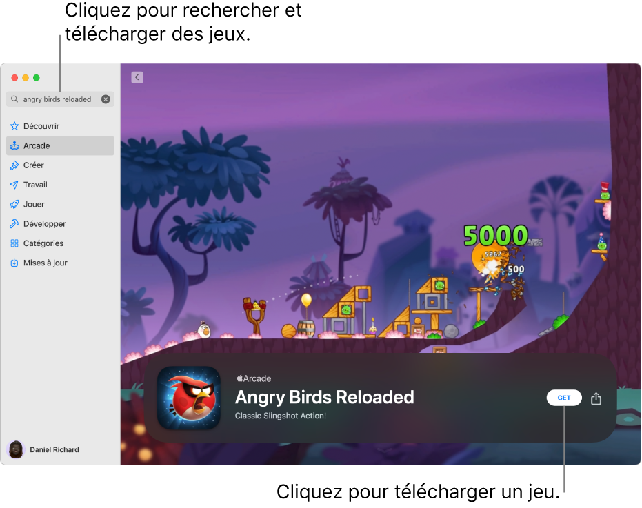 La page principale d’Apple Arcade. Un jeu populaire s’affiche à droite.