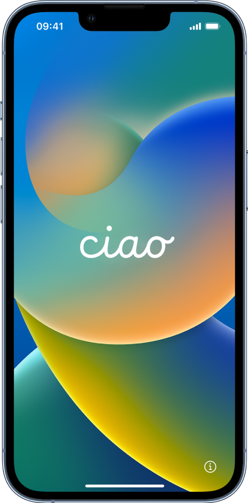 La schermata di benvenuto con la parola Ciao che viene visualizzata la prima volta che accendi iPhone.