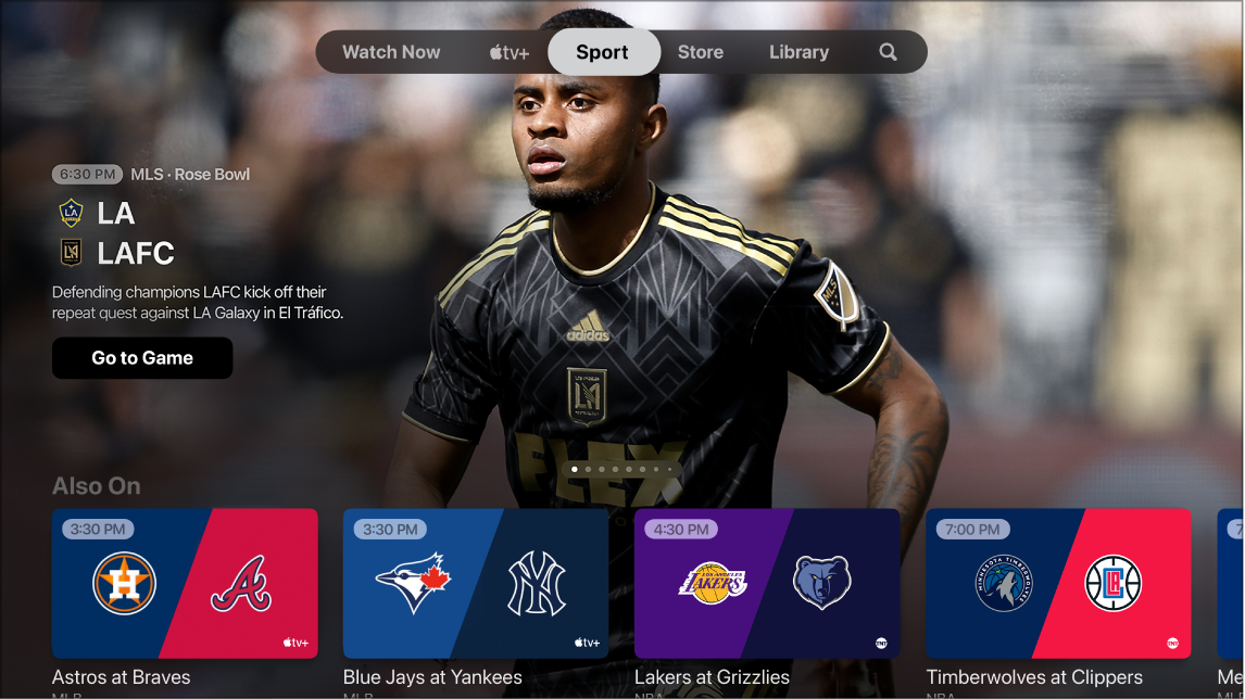 Screen showing Sport