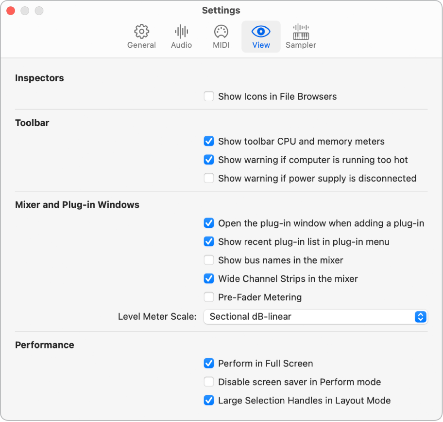 Figure. Display settings pane.