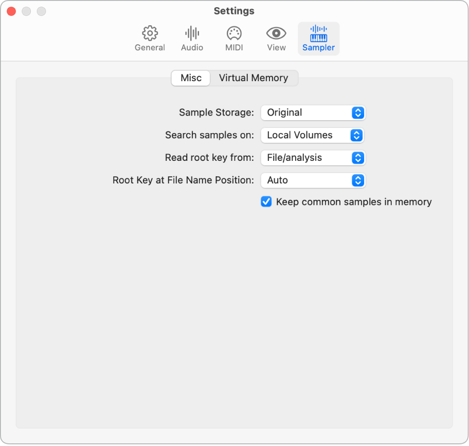 Sampler Misc settings pane.