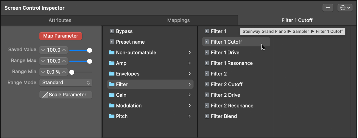 Figure. Unmapped tab shows the name of the mapped parameter, and the tag shows the entire mapped parameter path.