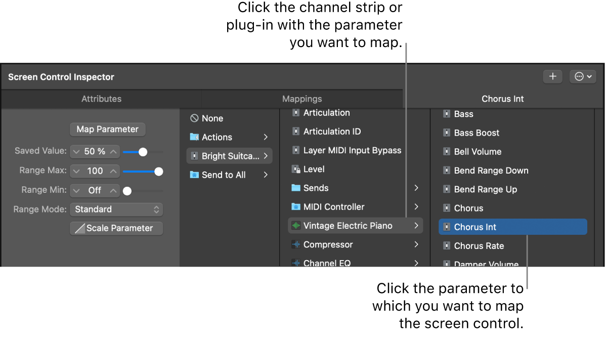 Figure. Mapping a screen control using the Parameter Mapping browser.