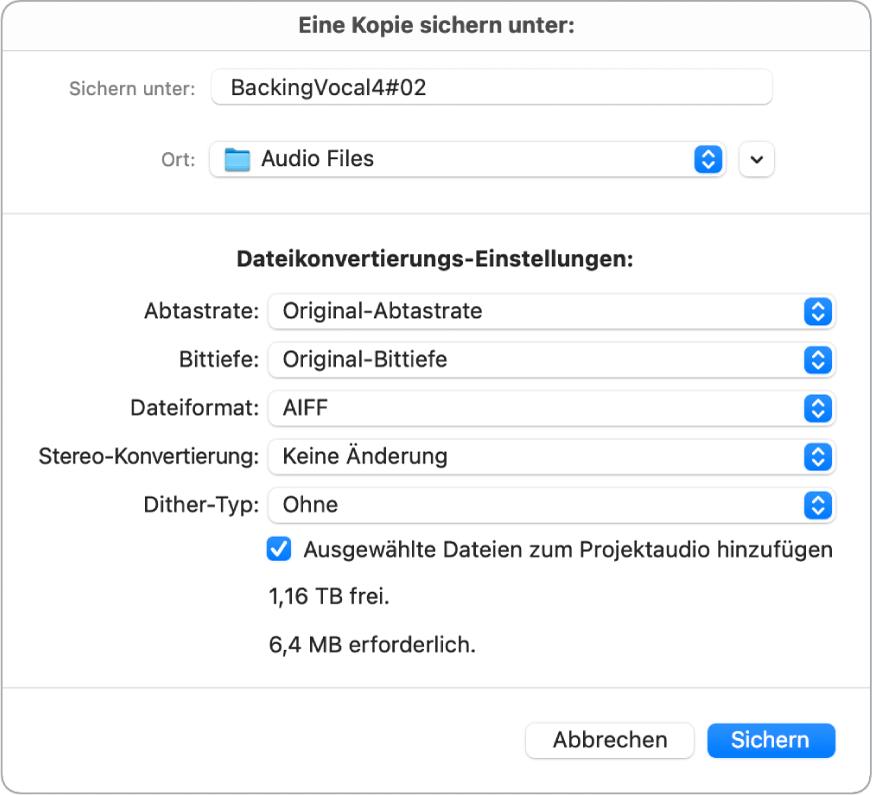 Abbildung. Dialogfenster „Kopie sichern unter“