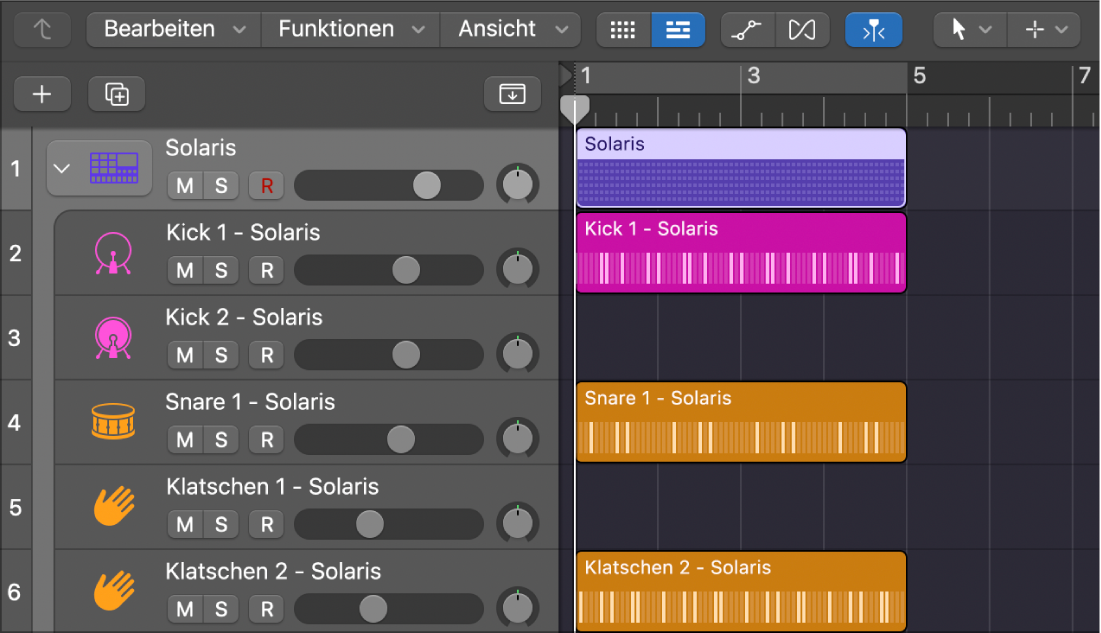 Drum Machine Designer-Spurstapel jetzt getrennt, mit Pattern-Regionen auf Unterspuren