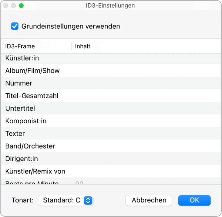 Abbildung. Dialogfenster „ID3-Einstellungen“