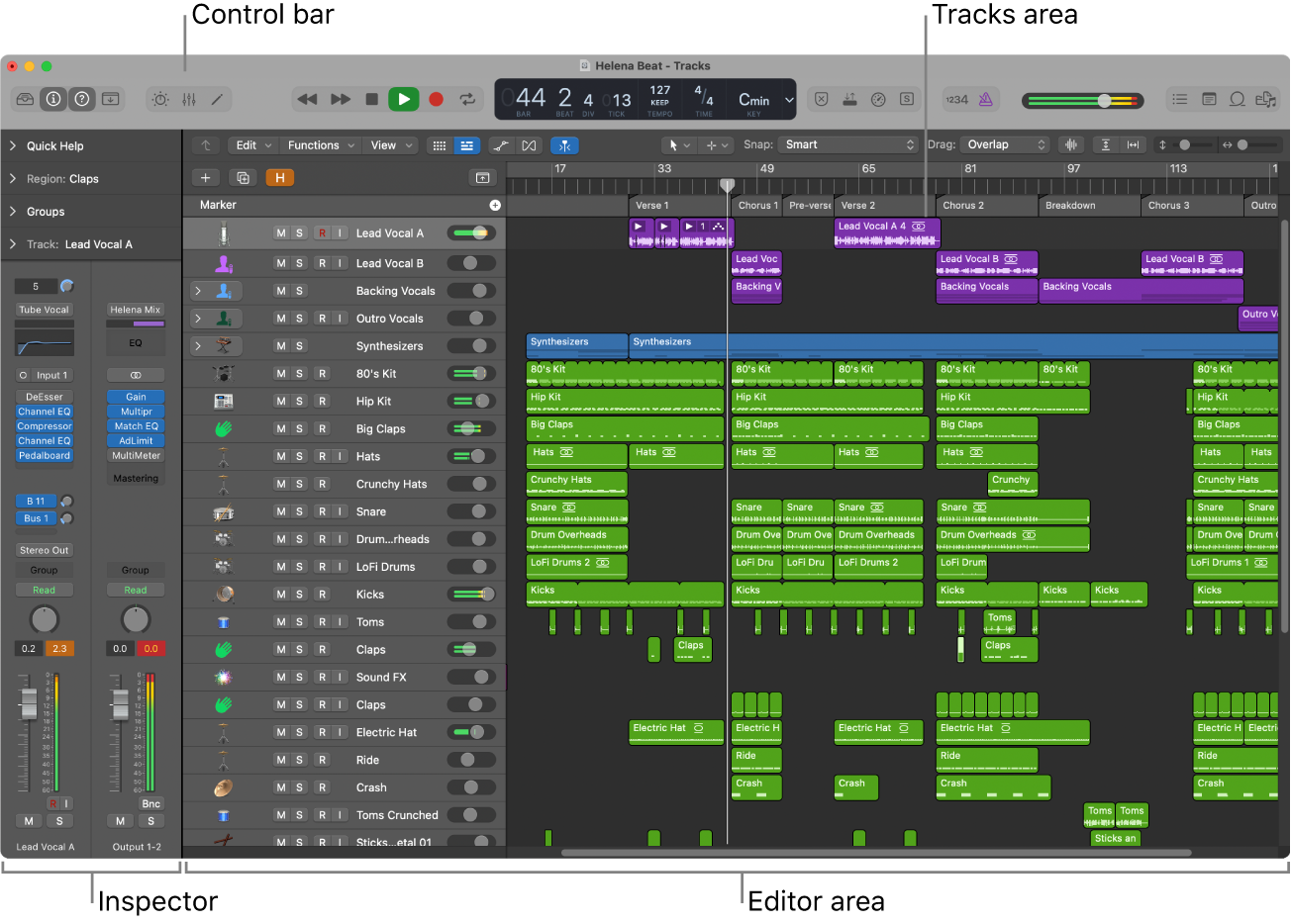 Figure. Logic Pro main window.