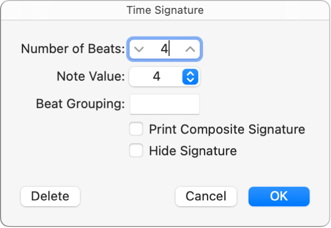 Figure. Time Signature dialog.