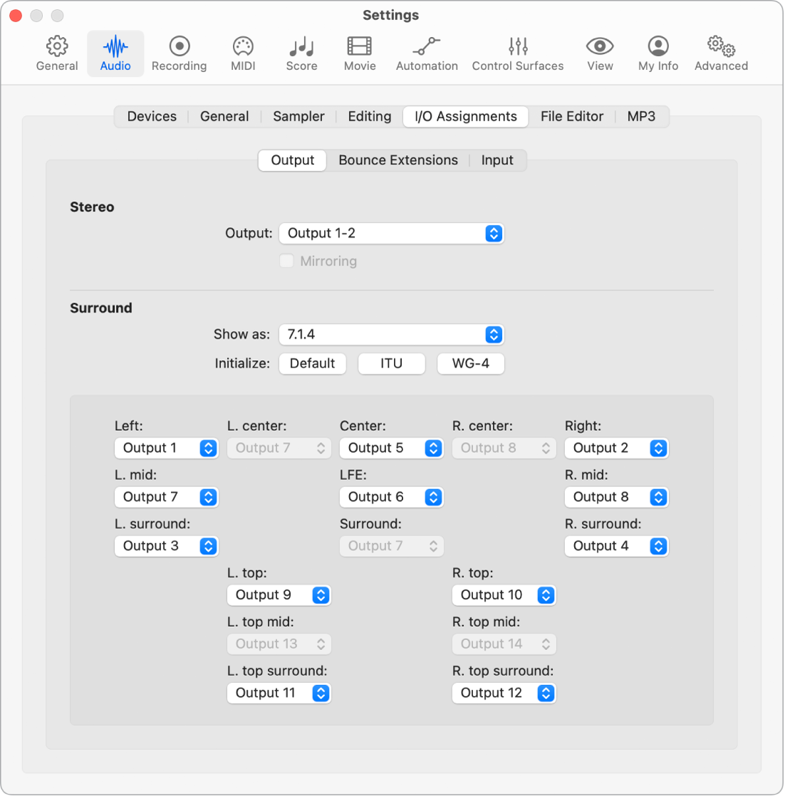 Figure. Output settings.