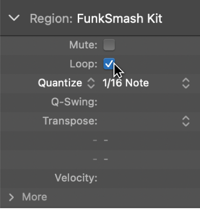 Figure. Loop parameter checkbox in the Region inspector.