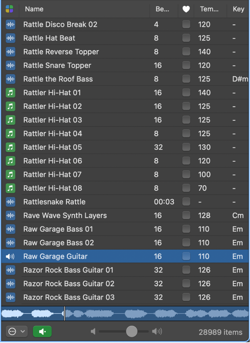 Figure. The Loop Browser with a loop selected in the results list.