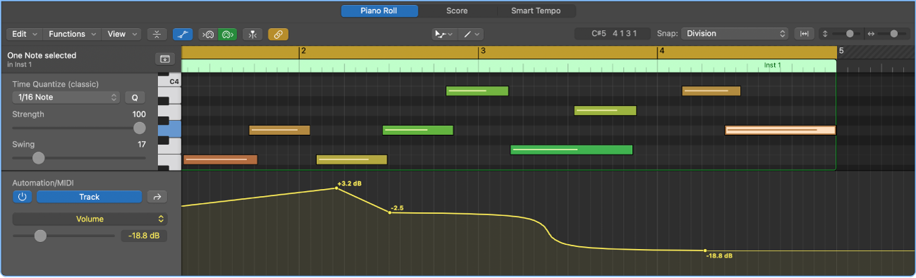 Figure. Automation/MIDI area with track automation showing.