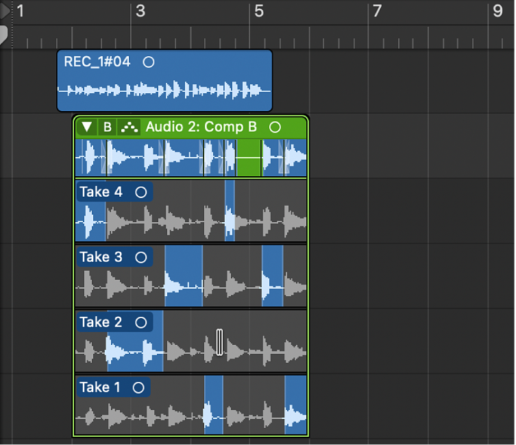 Figure. Shift-clicking a selected area of a take.