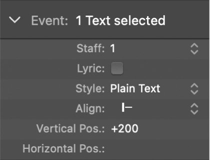 Figure. Global text object parameters in the Event Parameter box.