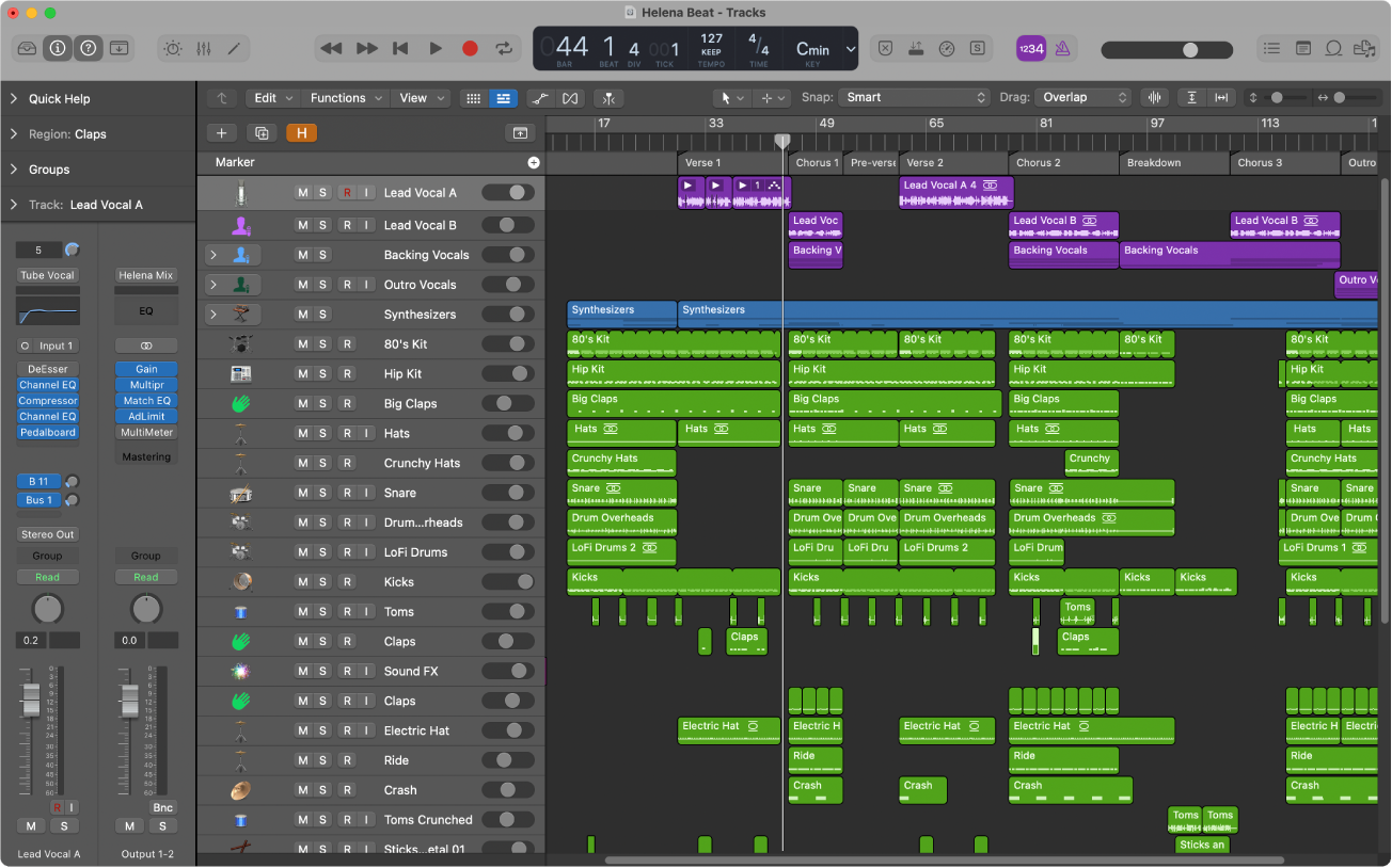 Figure. Logic Pro main window.