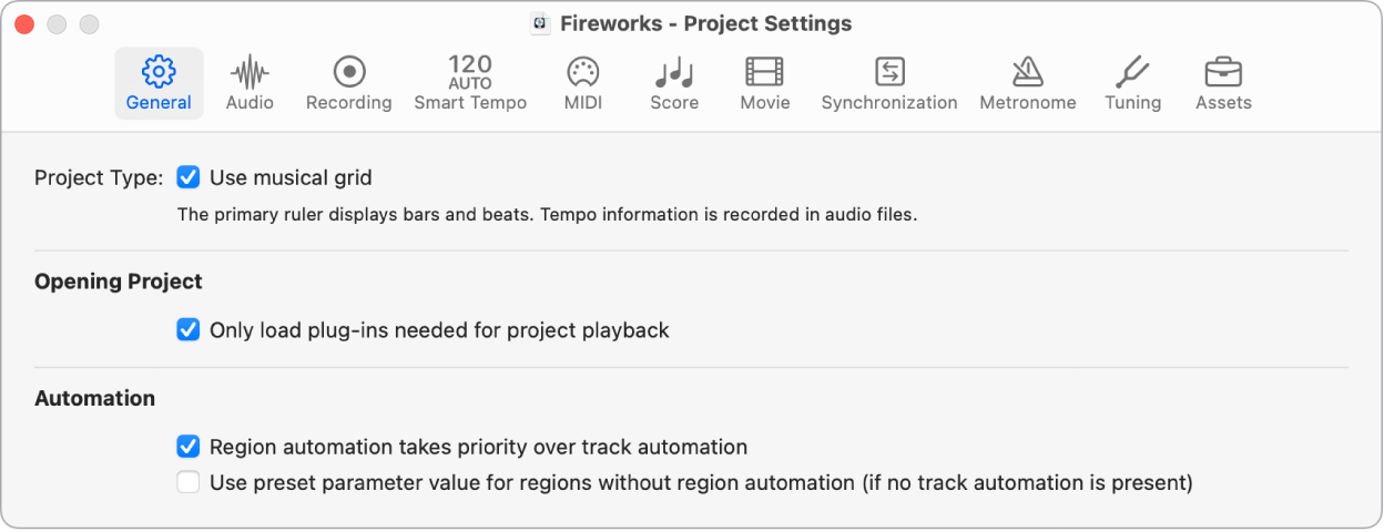 Figure. General project settings.