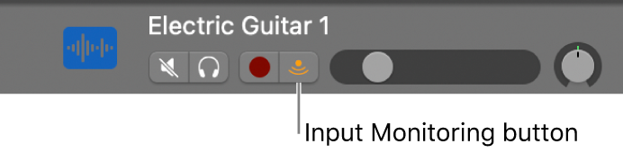 Figure. Audio track header, showing the Input Monitoring button selected.