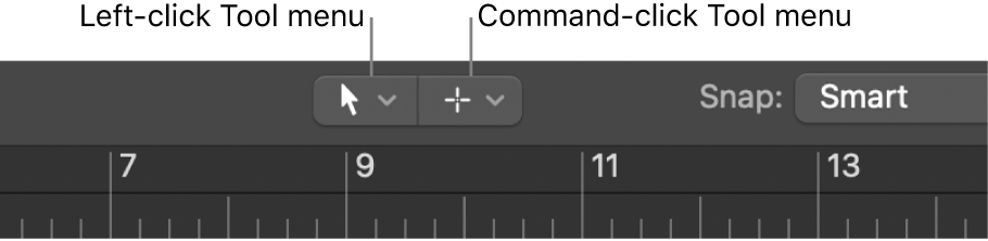 Figure. Left-click and Command-click Tool menus in the Arrange area.