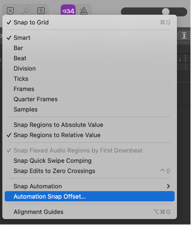 Figure. Pointing to the menu command in the Snap pop-up menu.