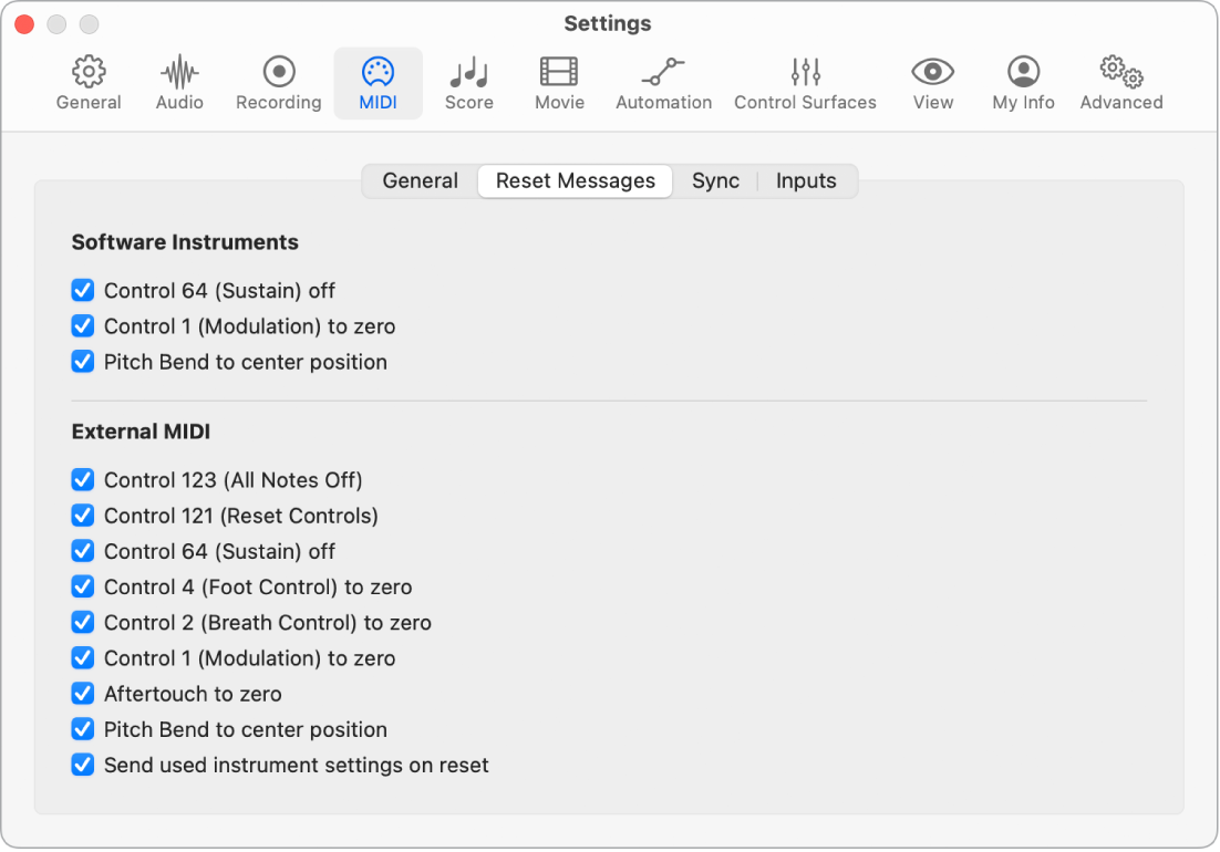 Figure. Reset Messages settings.