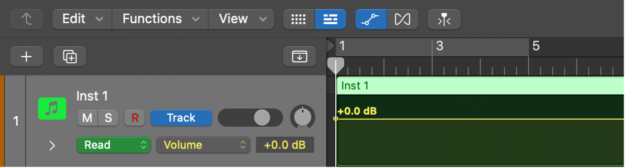 Figure. Showing track automation on for volume.