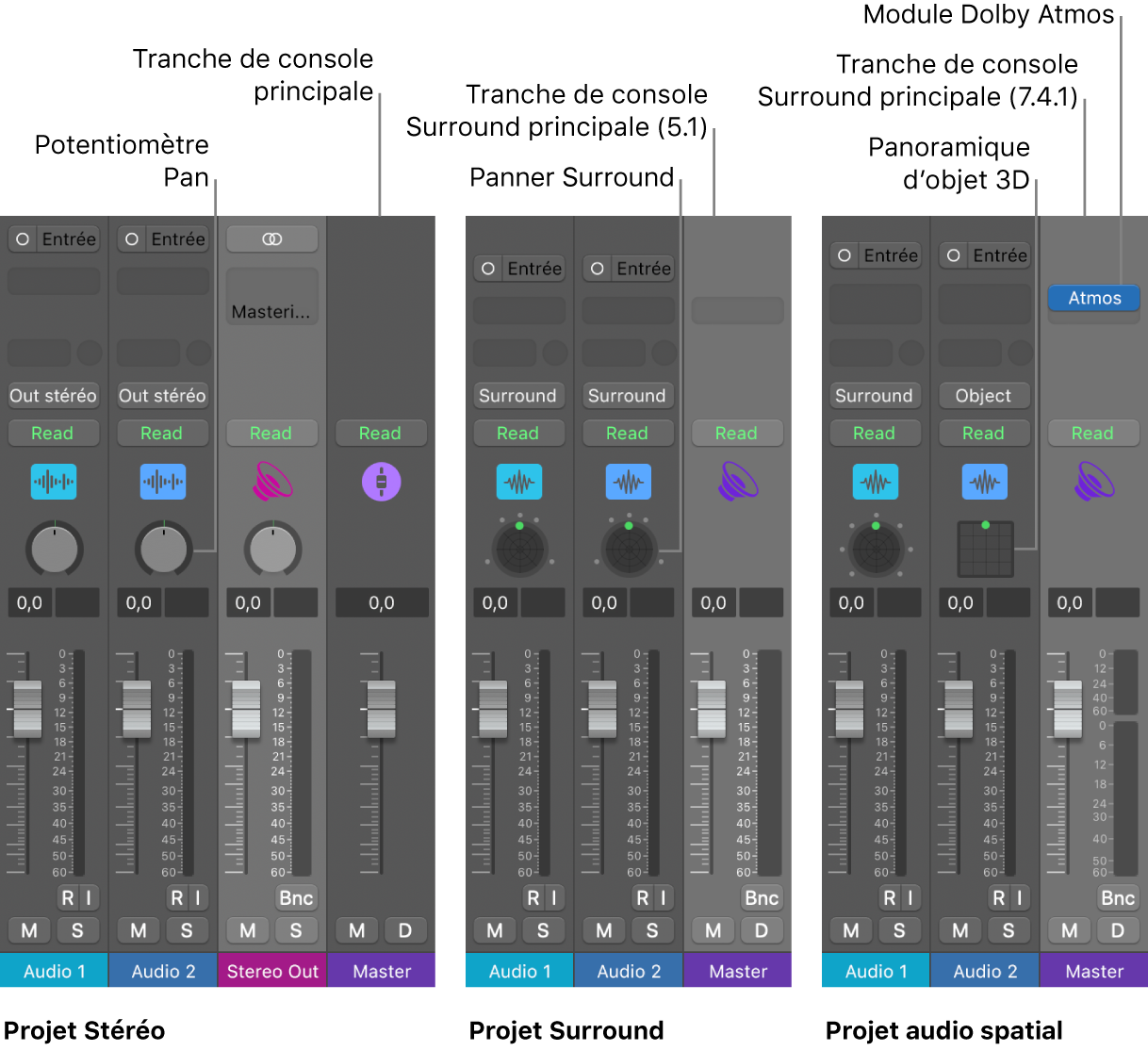 Figure. Projets avec différents formats de sortie audio