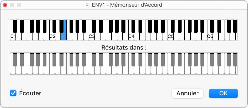 Figure. Fenêtre Mémoriseur d’accord avec la case Écouter cochée.