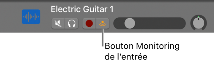 Figure. En-tête de la piste audio avec son bouton « Monitoring de l’entrée » sélectionné.