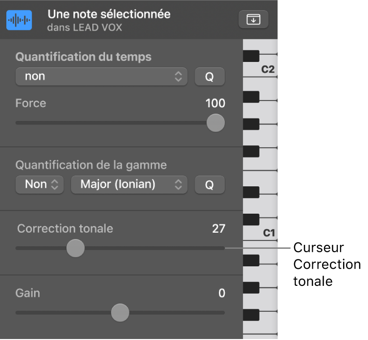 Figure. Curseur « Correction de tonalité ».