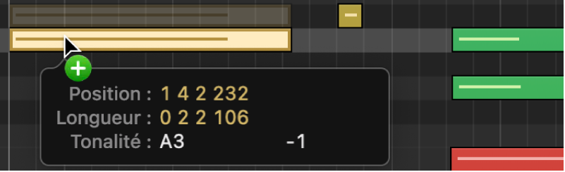 Figure. Copie d’une note en la faisant glisser tout en maintenant la touche Option enfoncée dans l’éditeur de partition défilante.