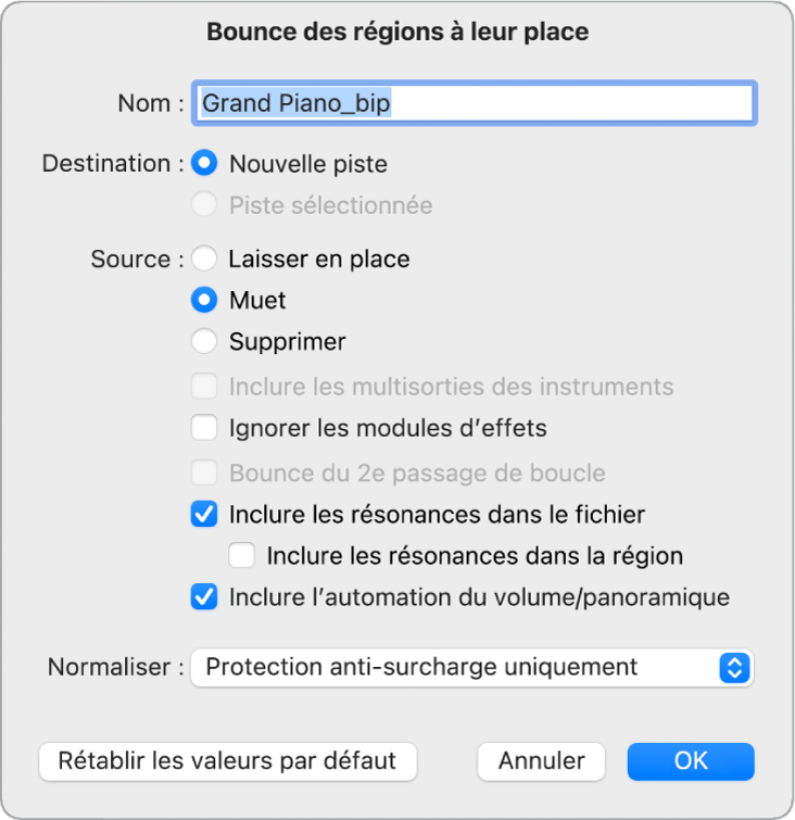 Figure. Zone de dialogue « Bounce des régions à leur place ».