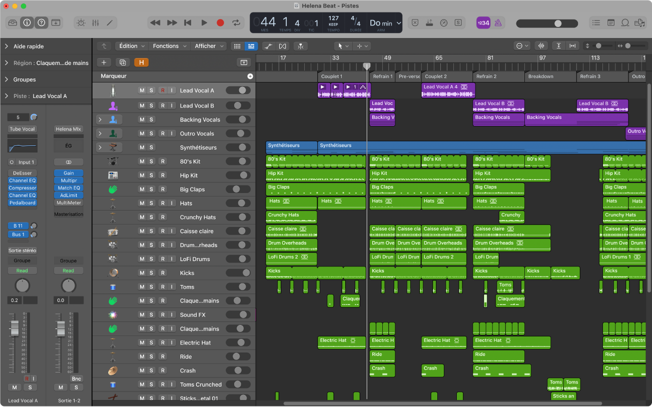 Figure. Fenêtre principale de Logic Pro.