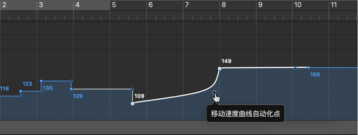 图。拖移直角线尖端来创建速度曲线。