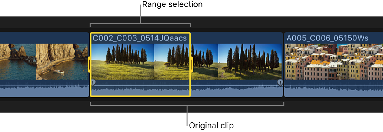 A range selection in the timeline