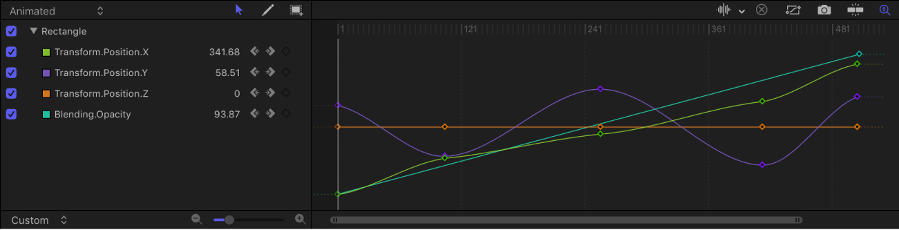 Timing pane showing Keyframe Editor