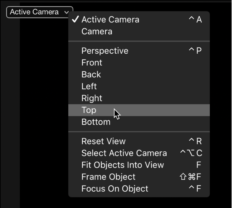 Canvas showing Camera menu