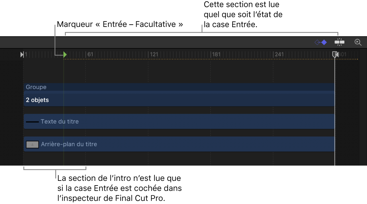 Marqueur Entrée – Facultative dans la timeline