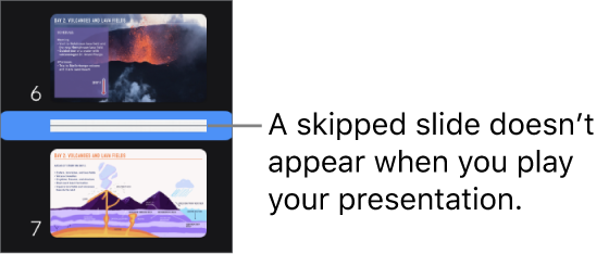 The slide navigator with a skipped slide showing as a horizontal line.
